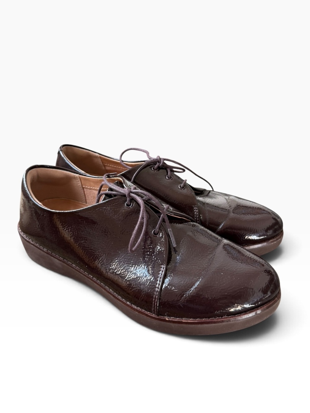 Fitflop Women’s Derby Berry Crinkle Patent Faux Leather Lace-Up Shoes 9 Career